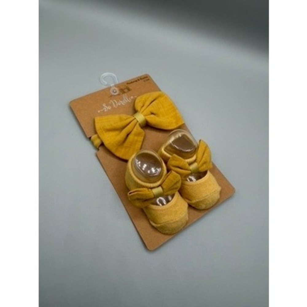 So'Dorable Mustard Yellow Baby Headwrap and‎ Booties Set 0-12M Bow Accessory